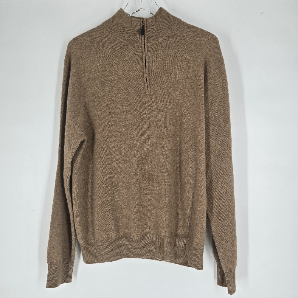 Oliver Perry Men's Quarter Zip Tan 100% Cashmere Sweater Size M